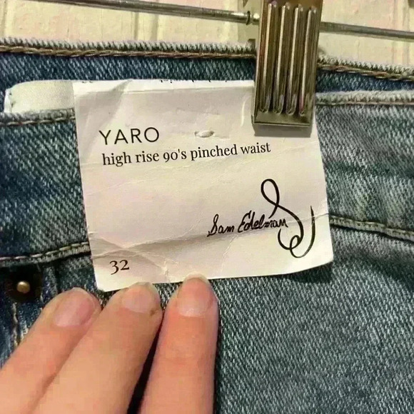 Sam Edelman yaro 90’s high rise pinch waist denim distressed jeans sz 32/30 .NWT - Picture 2 of 4